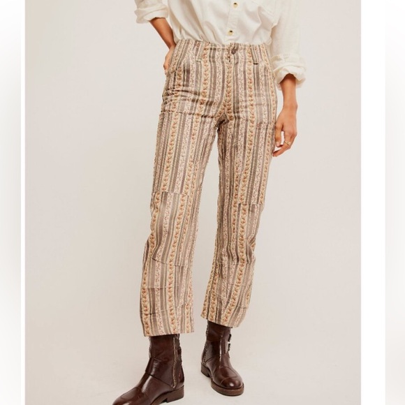 NEW FREE PEOPLE Supersonic Printed Slim Pants / Farmhouse Grey Combo  Size: 4 - Picture 7 of 8